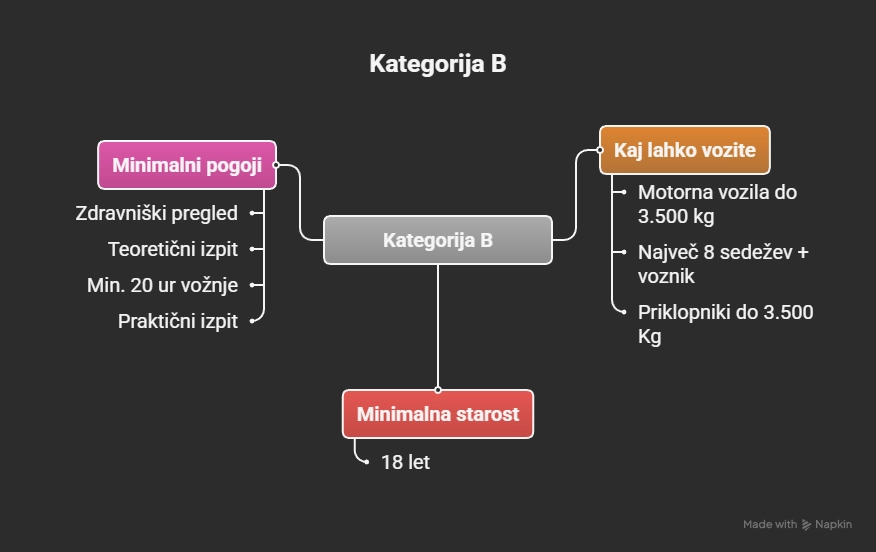 kategorije izpitov - Kategorija B - infografika